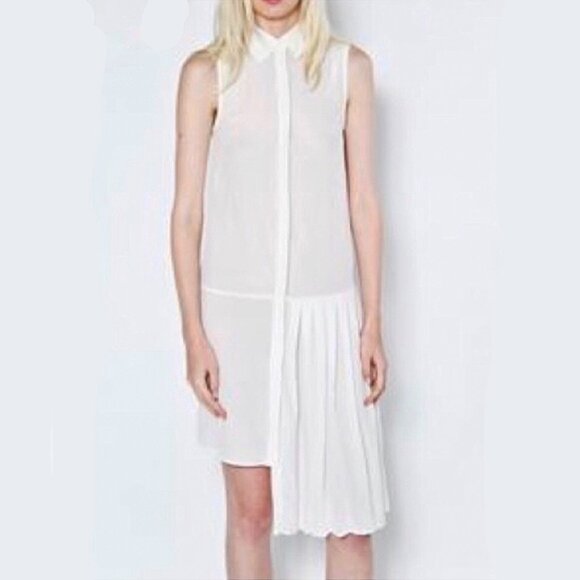 OAK NYC Dresses & Skirts - OAK NYC 'LA MIRADA' ASYMMETRICAL KNIFE PLEAT BUTTON FRONT SLEEVELESS SHIRT DRESS